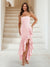 Trumpet/Mermaid Strapless Ruffle Tiered Long Bridesmaid Dresses with Split Side