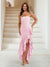 Trumpet/Mermaid Strapless Ruffle Tiered Long Bridesmaid Dresses with Split Side