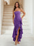 Trumpet/Mermaid Strapless Ruffle Tiered Long Bridesmaid Dresses with Split Side
