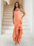 Trumpet/Mermaid Strapless Ruffle Tiered Long Bridesmaid Dresses with Split Side