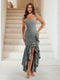 Trumpet/Mermaid Strapless Ruffle Tiered Long Bridesmaid Dresses with Split Side