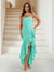 Trumpet/Mermaid Strapless Ruffle Tiered Long Bridesmaid Dresses with Split Side