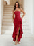 Trumpet/Mermaid Strapless Ruffle Tiered Long Bridesmaid Dresses with Split Side