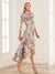 A-Line/Princess V-Neck 3/4 Sleeves Printed Floral Asymmetrical Mother of the Bride Dresses
