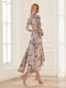 A-Line/Princess V-Neck 3/4 Sleeves Printed Floral Asymmetrical Mother of the Bride Dresses
