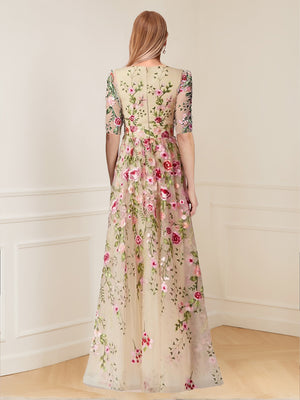 A-Line/Princess Scoop Half Sleeves Floor-Length Floral Mother of the Bride Dresses