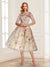 A-Line/Princess Scoop Half Sleeves Tea-Length Vintage Mother of the Bride Dresses with Embroidery Appliques