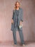 Chiffon Scoop Long Sleeves Floor-Length 3 Pieces Mother of the Bride Pantsuits with Appliques