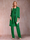 Chiffon Scoop Long Sleeves Floor-Length 3 Pieces Mother of the Bride Pantsuits with Appliques