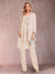 Chiffon Scoop Long Sleeves Floor-Length 3 Pieces Mother of the Bride Pantsuits with Appliques