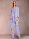 Chiffon Scoop Long Sleeves Floor-Length 3 Pieces Mother of the Bride Pantsuits with Appliques