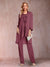 Chiffon Scoop Long Sleeves Floor-Length 3 Pieces Mother of the Bride Pantsuits with Appliques