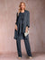 Chiffon Scoop Long Sleeves Floor-Length 3 Pieces Mother of the Bride Pantsuits with Appliques