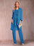 Chiffon Scoop Long Sleeves Floor-Length 3 Pieces Mother of the Bride Pantsuits with Appliques
