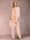 Chiffon Scoop Long Sleeves Floor-Length 3 Pieces Mother of the Bride Pantsuits with Appliques