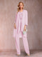 Chiffon Scoop Long Sleeves Floor-Length 3 Pieces Mother of the Bride Pantsuits with Appliques
