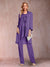Chiffon Scoop Long Sleeves Floor-Length 3 Pieces Mother of the Bride Pantsuits with Appliques