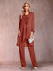 Chiffon Scoop Long Sleeves Floor-Length 3 Pieces Mother of the Bride Pantsuits with Appliques