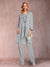 Chiffon Scoop Long Sleeves Floor-Length 3 Pieces Mother of the Bride Pantsuits with Appliques