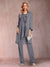 Chiffon Scoop Long Sleeves Floor-Length 3 Pieces Mother of the Bride Pantsuits with Appliques