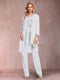 Chiffon Scoop Long Sleeves Floor-Length 3 Pieces Mother of the Bride Pantsuits with Appliques