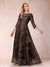 A-Line/Princess Illusion Scoop Floor-Length 3/4 Sleeves Mother of the Bride Dresses with Appliques