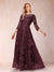 A-Line/Princess Illusion Scoop Floor-Length 3/4 Sleeves Mother of the Bride Dresses with Appliques