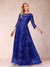 A-Line/Princess Illusion Scoop Floor-Length 3/4 Sleeves Mother of the Bride Dresses with Appliques
