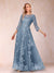 A-Line/Princess Illusion Scoop Floor-Length 3/4 Sleeves Mother of the Bride Dresses with Appliques