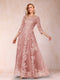 A-Line/Princess Illusion Scoop Floor-Length 3/4 Sleeves Mother of the Bride Dresses with Appliques