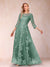 A-Line/Princess Illusion Scoop Floor-Length 3/4 Sleeves Mother of the Bride Dresses with Appliques