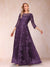 A-Line/Princess Illusion Scoop Floor-Length 3/4 Sleeves Mother of the Bride Dresses with Appliques