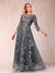 A-Line/Princess Illusion Scoop Floor-Length 3/4 Sleeves Mother of the Bride Dresses with Appliques