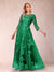 A-Line/Princess Illusion Scoop Floor-Length 3/4 Sleeves Mother of the Bride Dresses with Appliques