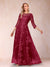 A-Line/Princess Illusion Scoop Floor-Length 3/4 Sleeves Mother of the Bride Dresses with Appliques