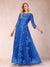 A-Line/Princess Illusion Scoop Floor-Length 3/4 Sleeves Mother of the Bride Dresses with Appliques