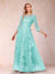 A-Line/Princess Illusion Scoop Floor-Length 3/4 Sleeves Mother of the Bride Dresses with Appliques