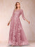 A-Line/Princess Illusion Scoop Floor-Length 3/4 Sleeves Mother of the Bride Dresses with Appliques