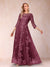 A-Line/Princess Illusion Scoop Floor-Length 3/4 Sleeves Mother of the Bride Dresses with Appliques
