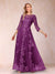 A-Line/Princess Illusion Scoop Floor-Length 3/4 Sleeves Mother of the Bride Dresses with Appliques