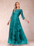 A-Line/Princess Illusion Scoop Floor-Length 3/4 Sleeves Mother of the Bride Dresses with Appliques