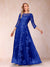 A-Line/Princess Illusion Scoop Floor-Length 3/4 Sleeves Mother of the Bride Dresses with Appliques