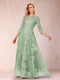 A-Line/Princess Illusion Scoop Floor-Length 3/4 Sleeves Mother of the Bride Dresses with Appliques