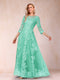 A-Line/Princess Illusion Scoop Floor-Length 3/4 Sleeves Mother of the Bride Dresses with Appliques