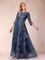 A-Line/Princess Illusion Scoop Floor-Length 3/4 Sleeves Mother of the Bride Dresses with Appliques