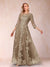 A-Line/Princess Illusion Scoop Floor-Length 3/4 Sleeves Mother of the Bride Dresses with Appliques