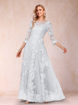 A-Line/Princess Illusion Scoop Floor-Length 3/4 Sleeves Mother of the Bride Dresses with Appliques