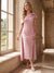 Sheath/Column One-Shoulder Tea-Length Short Sleeves Mother of the Bride Dresses with Flowers & Pleated