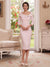 Sheath/Column Scoop Tea-Length 3/4 Sleeves Mother of the Bride Dresses with Crystal & Pleated