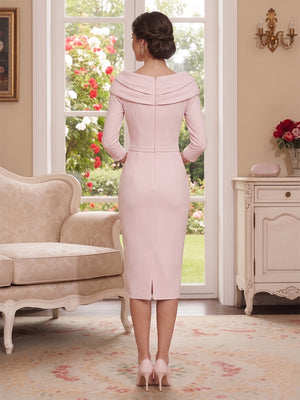 Sheath/Column Scoop Tea-Length 3/4 Sleeves Mother of the Bride Dresses with Crystal & Pleated